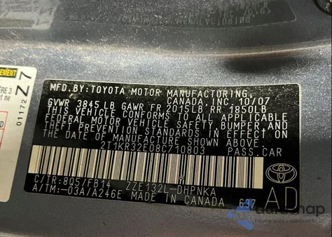 2008 Toyota Matrix Xr из США, поврежденный, VIN 2T1KR32E08C710803